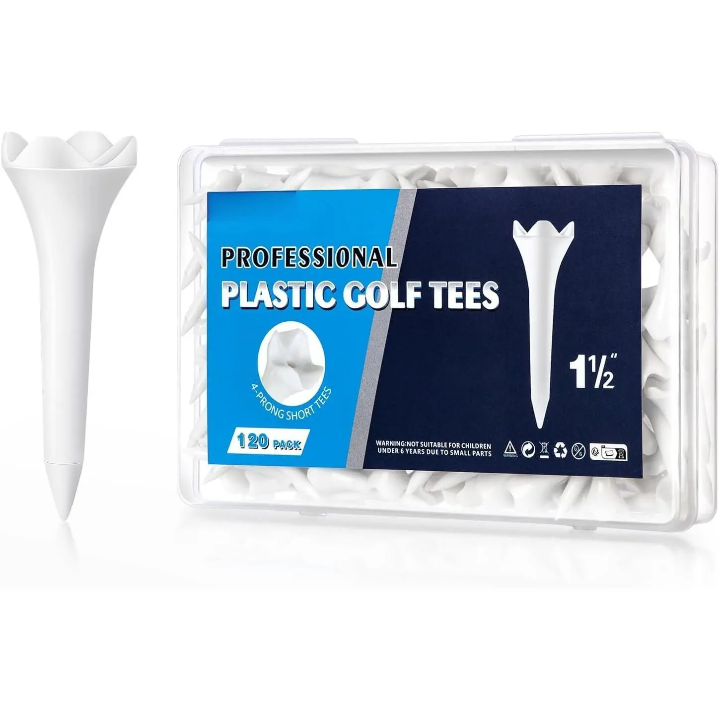 1 1/2 Inch Plastic Golf Tees, Short Tees 120 Pack with Low-Friction Design for IronPar ThreesHybrids and Driving Range, with High Stability and Low-Friction Performance Golf Tees Plastic