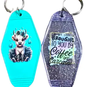 Motel Keychains - Blue & Purple Designs with Cute Bear and Inspirational Text Motif
