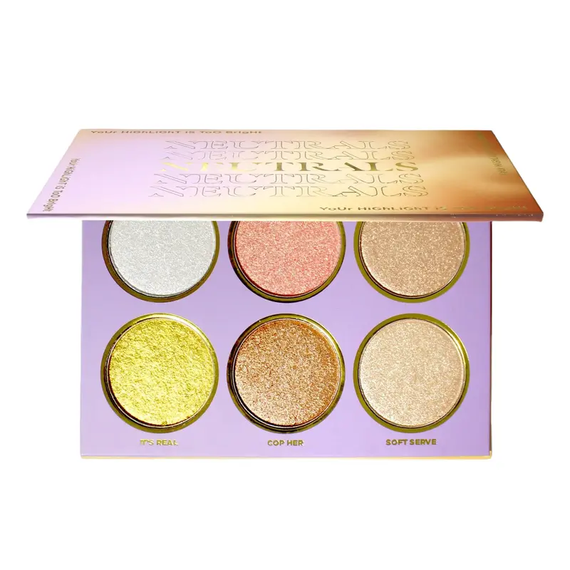 MARYLIA SCOTT COSMETICS "Your Highlight Is Too Bright" Compact Highlighter Makeup Palette, 6-Shade Large Pan Neutrals, Titanium Cosmetic Natural Highlighter