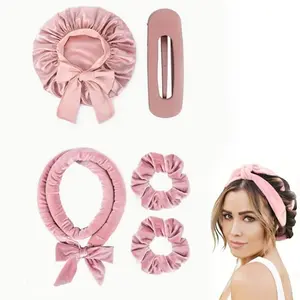 No Heat Hair Rollers Set, Heatless Curl, Heatless Hair Curlers, Overnight Soft Satin Wrap, Includes Headband and Clips, Suitable for All Hair Types, Velvet Fabric