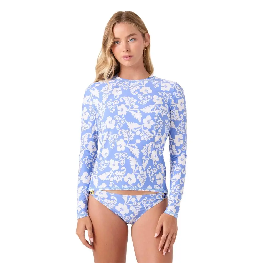 ROXY Women's Golden Glow Long Sleeve Rashguard, Hibiscus Floral Print Surf Top in Recycled Stretch Nylon with UPF Sun Protection