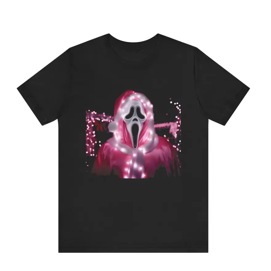 Ghostface Christmas Horror Shirt, Pink Santa Scream Mask Tee, Spooky Holiday Graphic T-Shirt, Scary Movie Fan Gift, Viral TikTok Streetwear