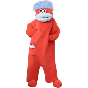 Cute Big Mouth Character Plush Jumpsuit Cozy Thick Coral Fleece Loungewear For Men Women Holiday Costume,Novelty Double Face Design Fluffy Onesie Soft Warm Winter Cartoon Pajamas Ideal For Funny Gift Nightwear