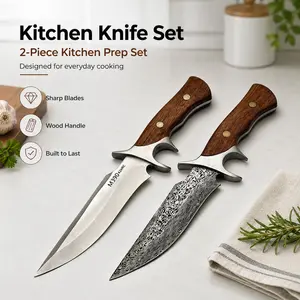 2-Piece Kitchen Knife Set with Wood Handles, Two Blade Styles for Meat, Vegetable, Fruit and Everyday Meal Prep