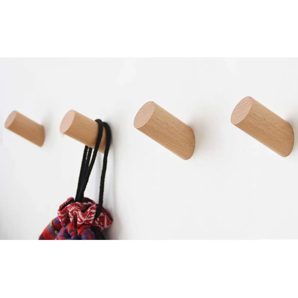 Felidio Wood Wall Hooks, 4 Pack Coat Hooks Mounted Rustic Wooden Heavy Duty Robe Hook Hat Rack | for Hanging Bathroom Towels Clothes Hanger (Beech Wood)