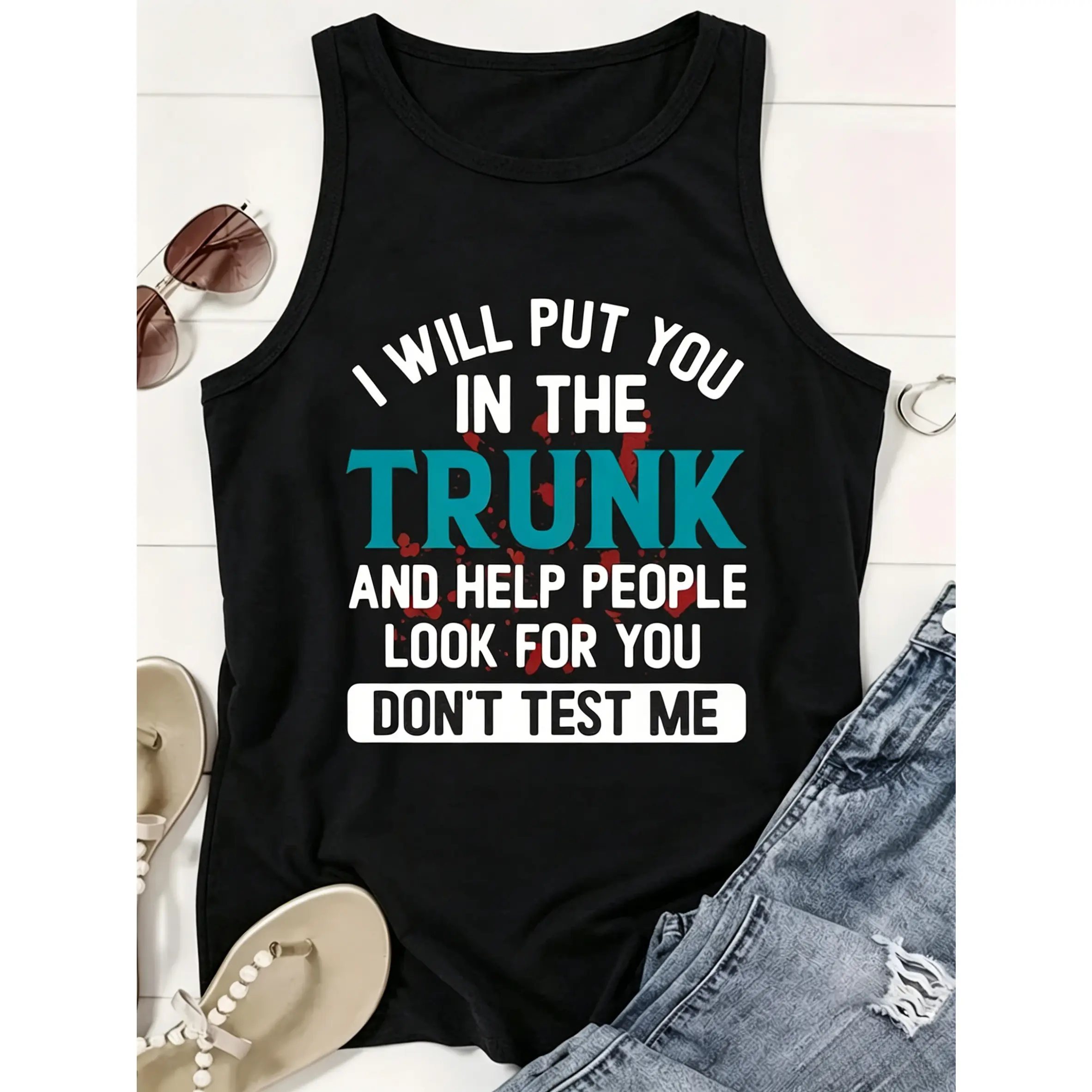 Women's Plus Size Sleeveless Vest - Classic, Breathable Rayon-Polyester Blend, Letter & Fun Cartoon Prints, Round Neck, Outdoor Casual, Machine Washable Fashion Tops, Graphic, Stretch, Spandex, Curvy Women Plus Size, Scoop Neck, Cute, Tank Top, Korean, Pr