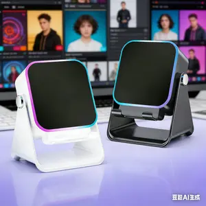 Wireless Induction Audio Speaker Stand, 5in1 Cellphone Holder, 5000mAh Rechargeable Emergency Power Bank,360° Adjustable Mobile Tablet Stand with Colorful Ambient Light Gifts for Men Women Bluetooth