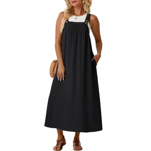 Lepunuo Summer Dresses for Women 2026 Casual Boho Overall Dress Adjustable Cover up with Pockets