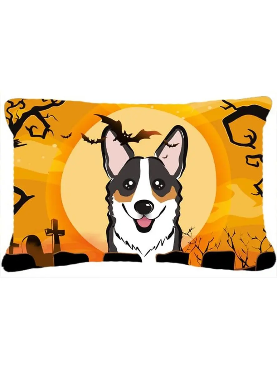 Halloween Tricolor Corgi Fabric Decorative Pillow, Fade Resistant, Machine Washable Soft Furnishings Pillow for Home Decor, Machine Wash
