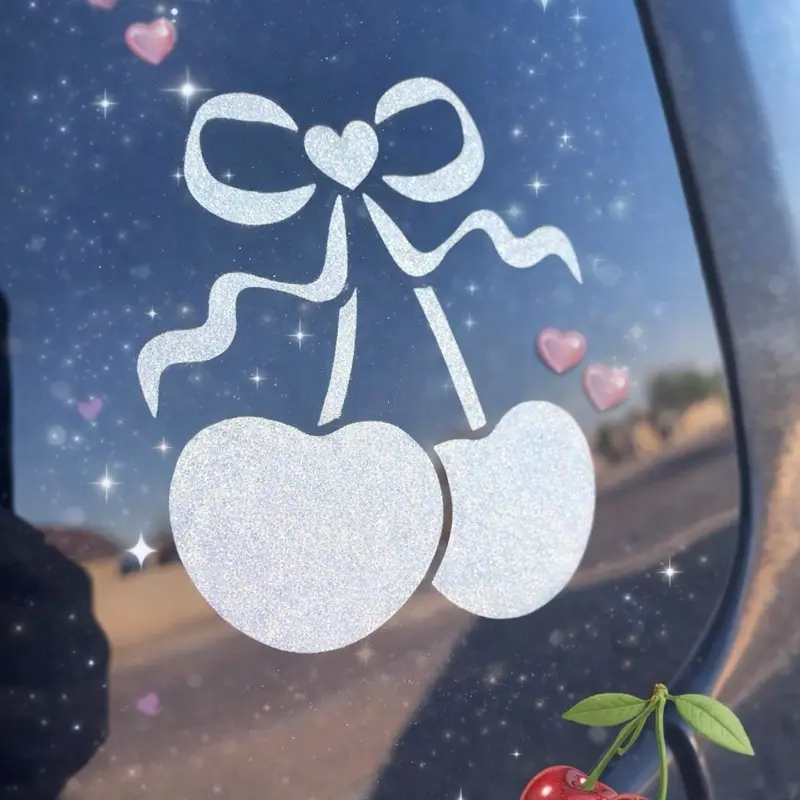 Cherries Car Decal 4inch Easy to Put On with Glitter Bow Design for Stylish Vehicle Decoration