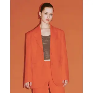 URBAN REVIVO 2026 Spring Women's Basic Oversized Notched Lapel Polyester Blazer Jacket - Long Sleeve, Minimalist Straight-Design Regular Fit Suit Clothes (UWG140018)