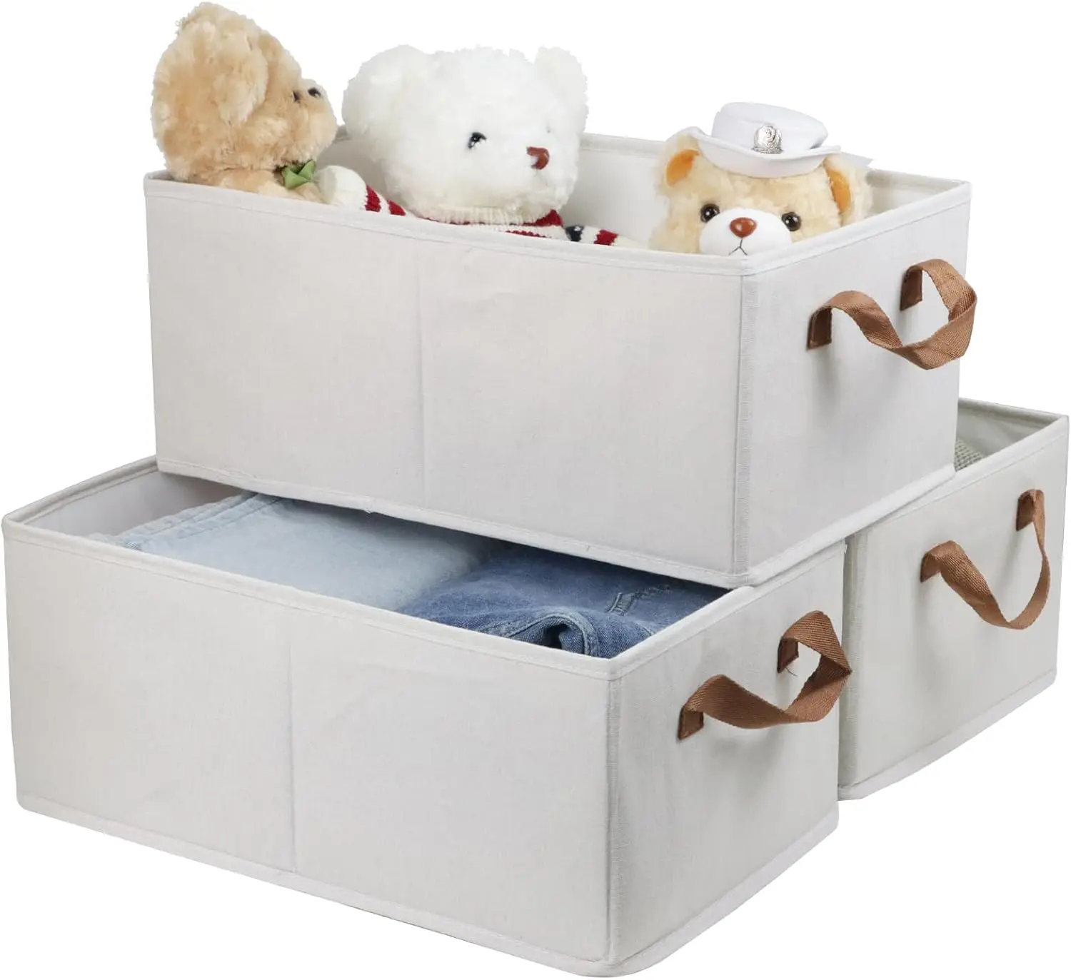 Pack of 3 Large Capacity Storage Bins Closet Organizer System Sturdy Foldable Boxes for Clothing Sheets Toys Books Shelf Organizer Shelves Basket Storage Bin