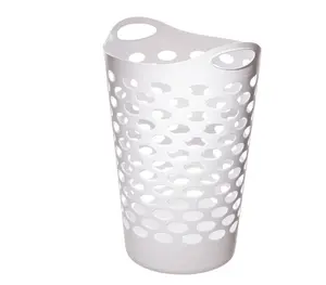 Mainstays Plastic Round Laundry Hamper White with Carrying Handles for Everyday Use