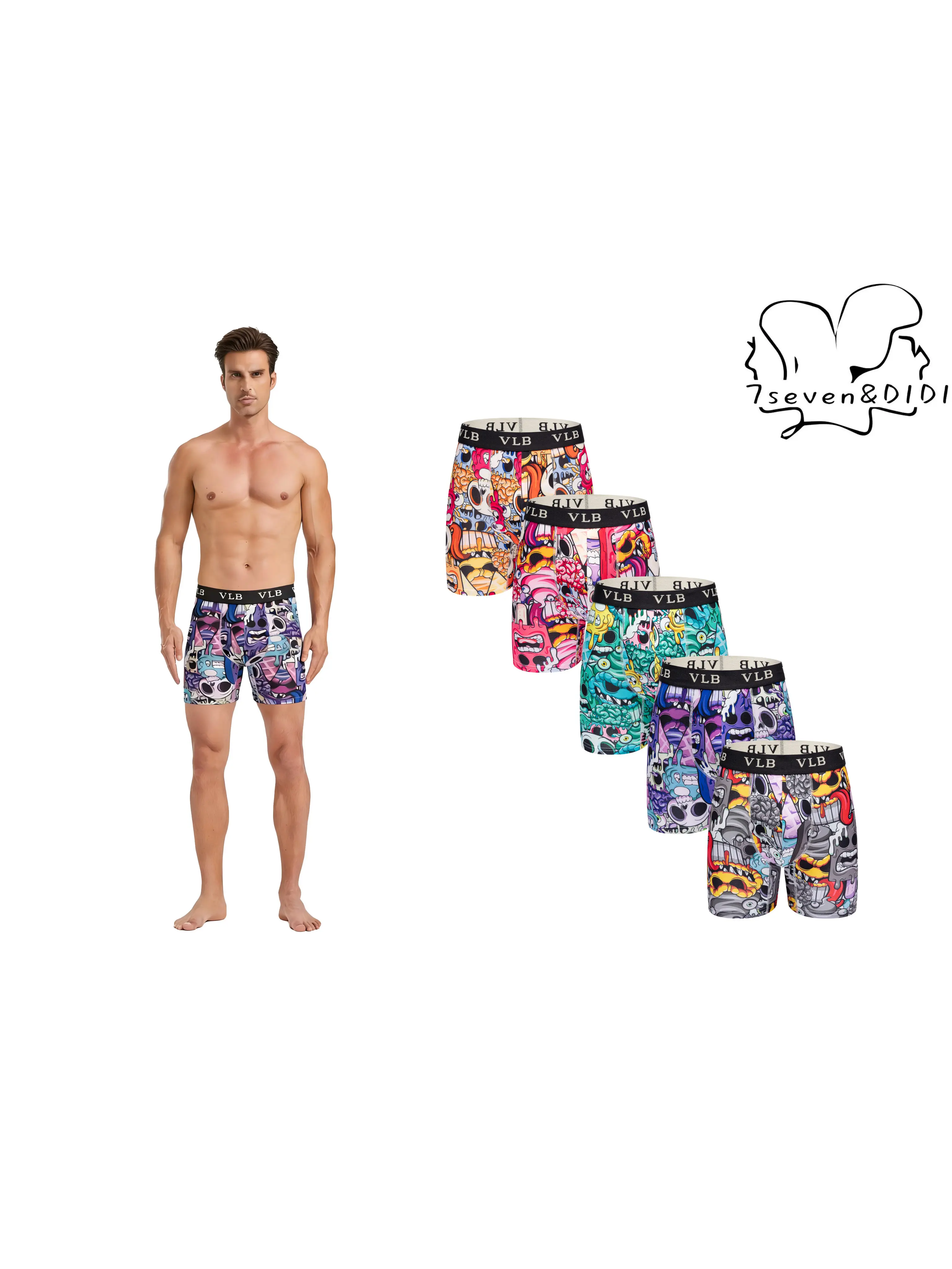 Men's Boxer Briefs 5-Pack, Fun Cartoon Print Stretchy Underwear, Soft Comfy Briefs for Everyday Wear, Soft Comfy Brief, Stretchy Boxer Briefs