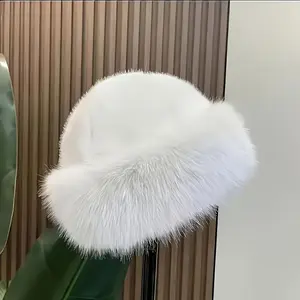 Thickened Warm Soft Fluffy White Bucket Hat, Polyester Knitted Fashion Fleece Ear Protector Hat, Simple Design, Elastic Fit, Suitable For Clothing Matching, Photo Taking, Ladies Hat, Winter Windproof Cap, Home & Living, Holiday Party Hats