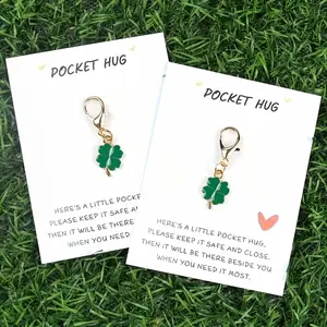10 Pcs Lucky Four Leaf Clover Keychains, Inspirational Pocket Hug Cards, St Patricks Day Gifts, Handbag & Car Accessories