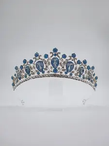 Bahama Quinceanera Crown MF0183 with Blue Opal Gemstones and Silver Accents Elegant Design for Special Occasions 1 and 7/8ths Tall Statement Piece