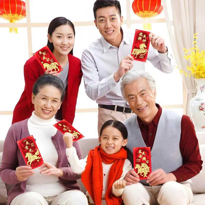 Chinese New Year Red Envelopes, Lunar New Year Envelopes Decorations Gifts Year of the Horse 2026 Red Envelope with 6 Golden Patterns for New Years Eve Party Supplies, Party Favors (18 Pcs 6.5*3.5in)