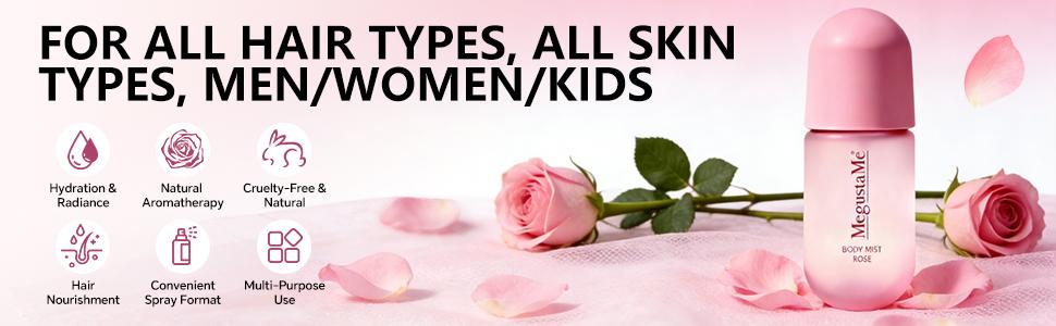 MegustaMe Hair & Body Mist Duo - Blushing Rose + Cotton Candy - 2-in-1 Natural Spray - Vegan Cruelty-Free - Travel-Friendly - Refreshes Hair & Skin Between Washes - No Buildup, Non-Greasy