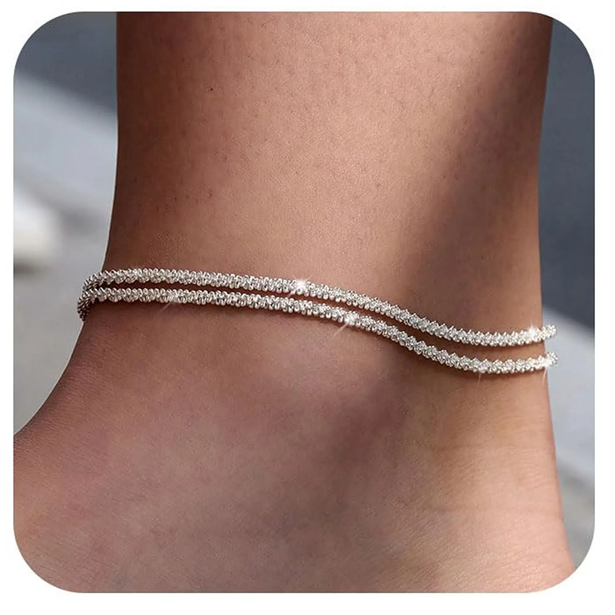 Funsanny Dainty Layered Waterproof Anklet For Women Adjustable Womens Anklet Set Stackable Figaro Beaded Cuban Link Anklets Daily Clothing Decor For Beach Summer Trendy All-match & Exquisite Jewelry For Mother's Day Gift