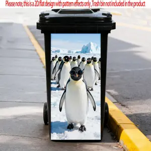Funny Penguin Sunglasses Trash Can Sticker, Waterproof Self-Adhesive Bin Decal, Outdoor & Indoor Use, Humorous Home Decor, Funny Stickers