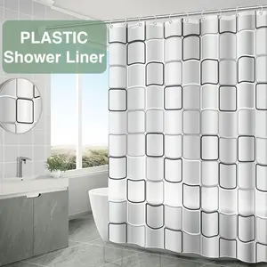 A Large Square Plastic Shower Curtain Liner, Including Plastic Curtain Rings, Shower Curtain, Bathroom Partition, Door Curtain, Window Curtain, Home Decoration, And Bathtub Decoration.