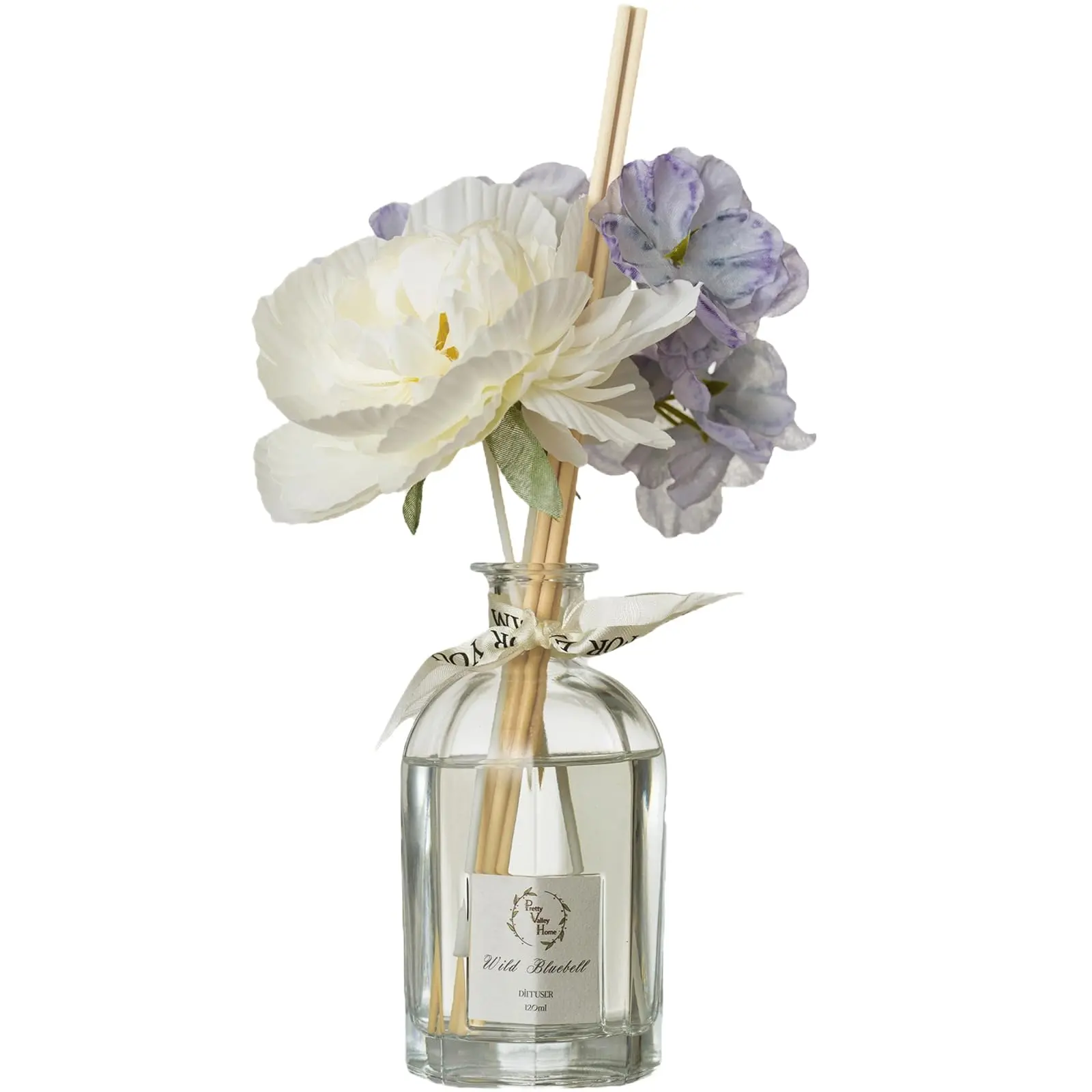 Pretty Valley Long-Lasting Reed Diffuser Single Set - 120ml/4.05fl oz Cylindrical Gift Box with Glass Bottle, Fragrance Oil, Sticks, Dried Flowers for Office, Living Room Home Decor (Silk Blossom), Cylindrical Shape