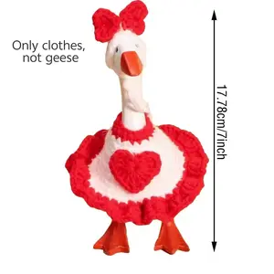 Heart Mini Goose Set, Knitted Hat & Clothes for 7 Inch Desktop Goose, Home Decor, Holiday Party Decoration, Valentine's Day Gift