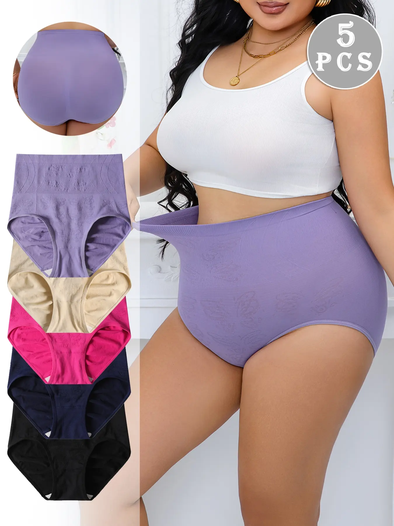 Women's Plus Size Fitted Underwear Panties, Seamless Butterfly Pattern, Comfortable Skin-Friendly Fabric, Casual Style, All Seasons Wear, High Waist Briefs, Butterfly Print Panties, High Waisted Briefs