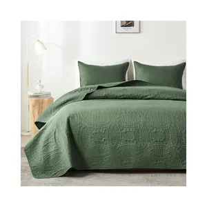 Queen Quilt Bedding Set,Olive Green Ultrasonic Full/Queen Quilt Set,Lightweight Soft Bedspread Coverlet,Modern Style Coin Pattern Bed Cover for All Seasons,3 Piece(1 Quilt,2 Pillow Shams)