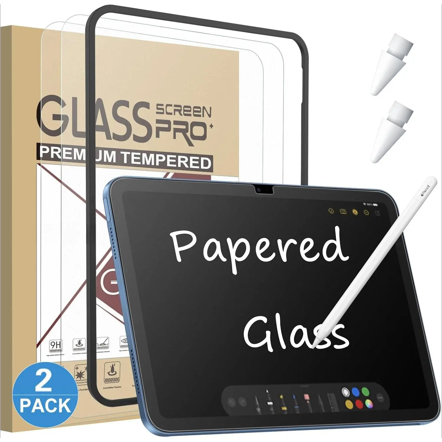F-PCS02 2-Pack Paper-Like Tablet Screen Protector Cover, 9H Tempered Glass Accessory for 11th/10th Gen A16 (11/10.9 in, 2025/2022) iPad, Alignment Frame, Handheld Writing Support, Device Protection, Stylus Compatible, Accessories