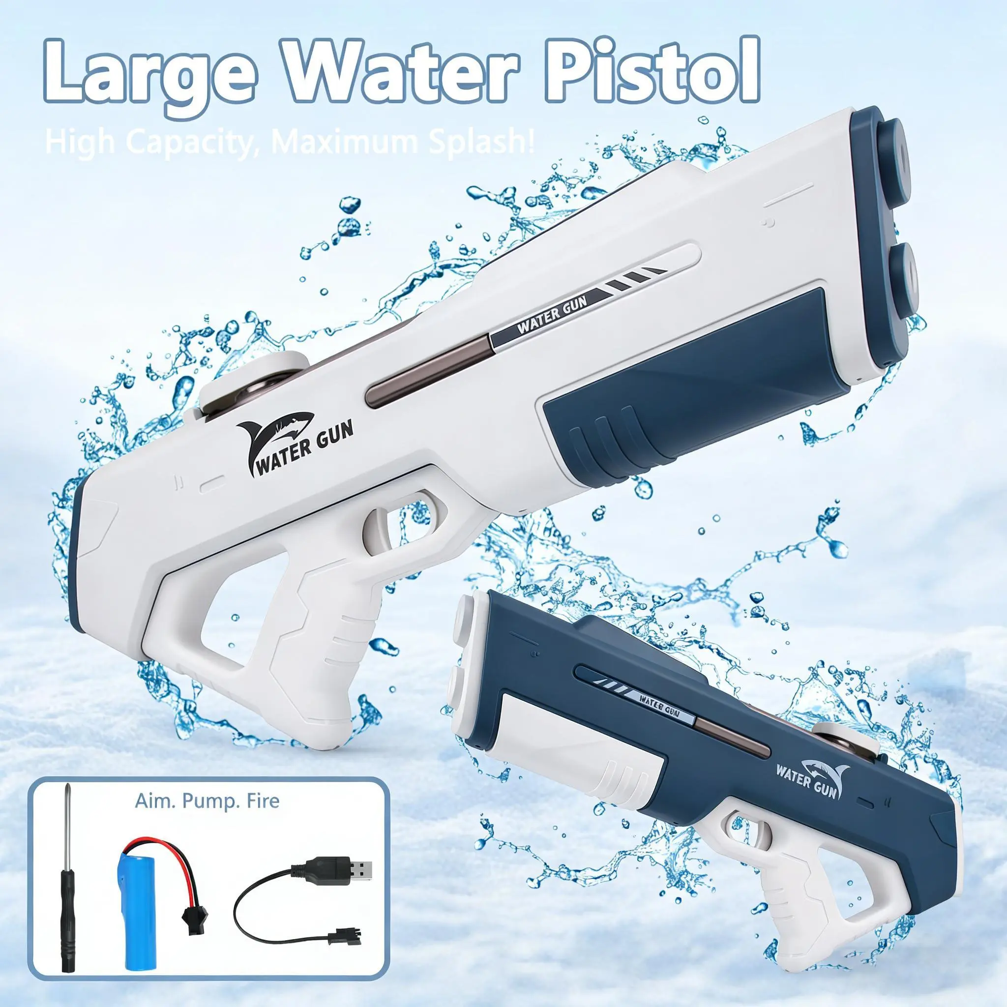 [DealsForYouDays]SummerWins Outdoor Rechargeable Electric Water Gun for Adults Kids,Battery-Powered Squirt Toy with Tank,Long Distance Shooting Extra Large Capacity,Perfect for Summer Fun Electric,Summer Outdoor Beach Play,Pool Garden Fun Maximum Splash