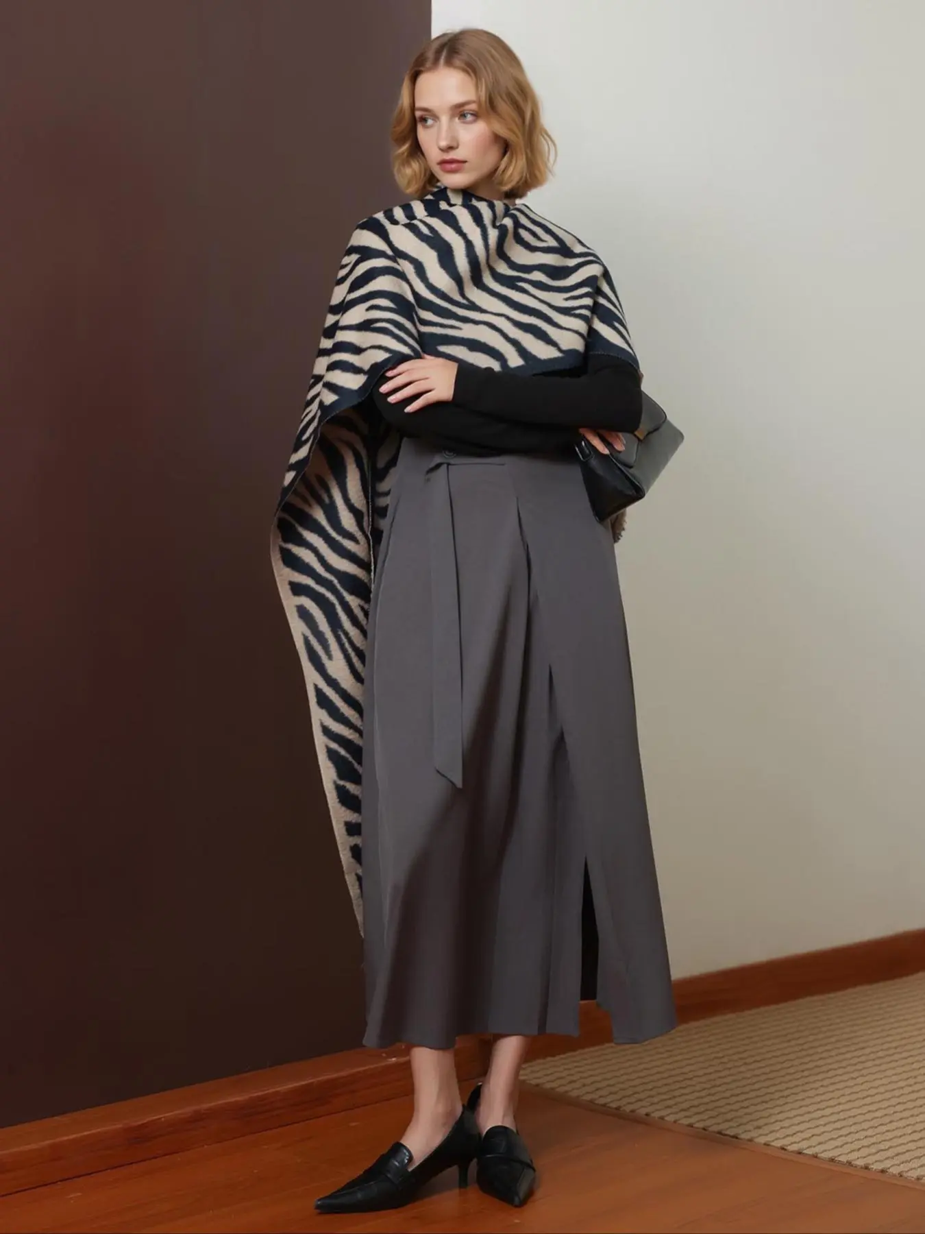 Women's Boho Style Scarf for Fall & Winter, Zebra Striped Design, Fitted Soft Warm Shawl for Daily Wear, Casual & Formal