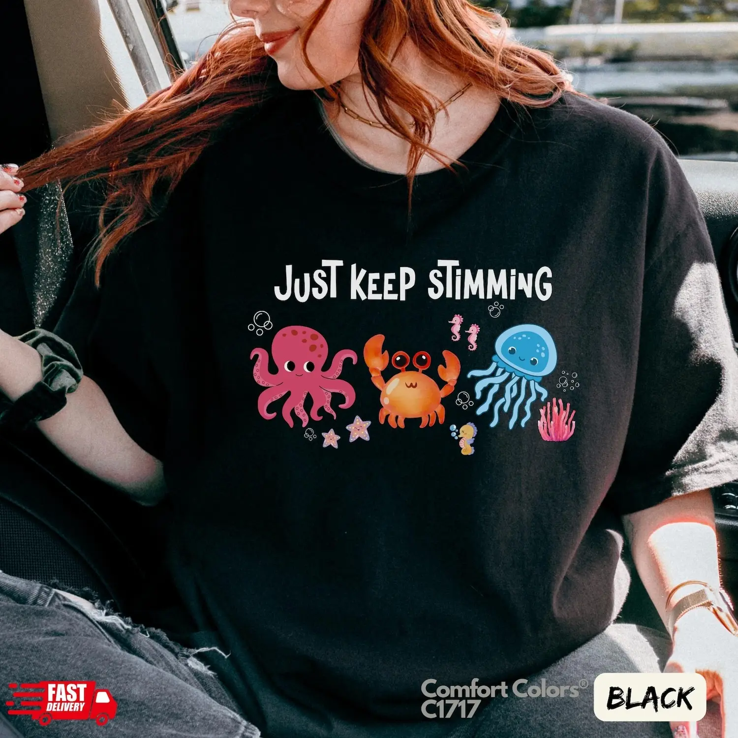 Just Keep Stimming T-Shirt, Ocean-Themed for Neurodiversity, Autism, ADHD, Inclusion Awareness, SPED Teachers, ABA, Rbt Gift 8