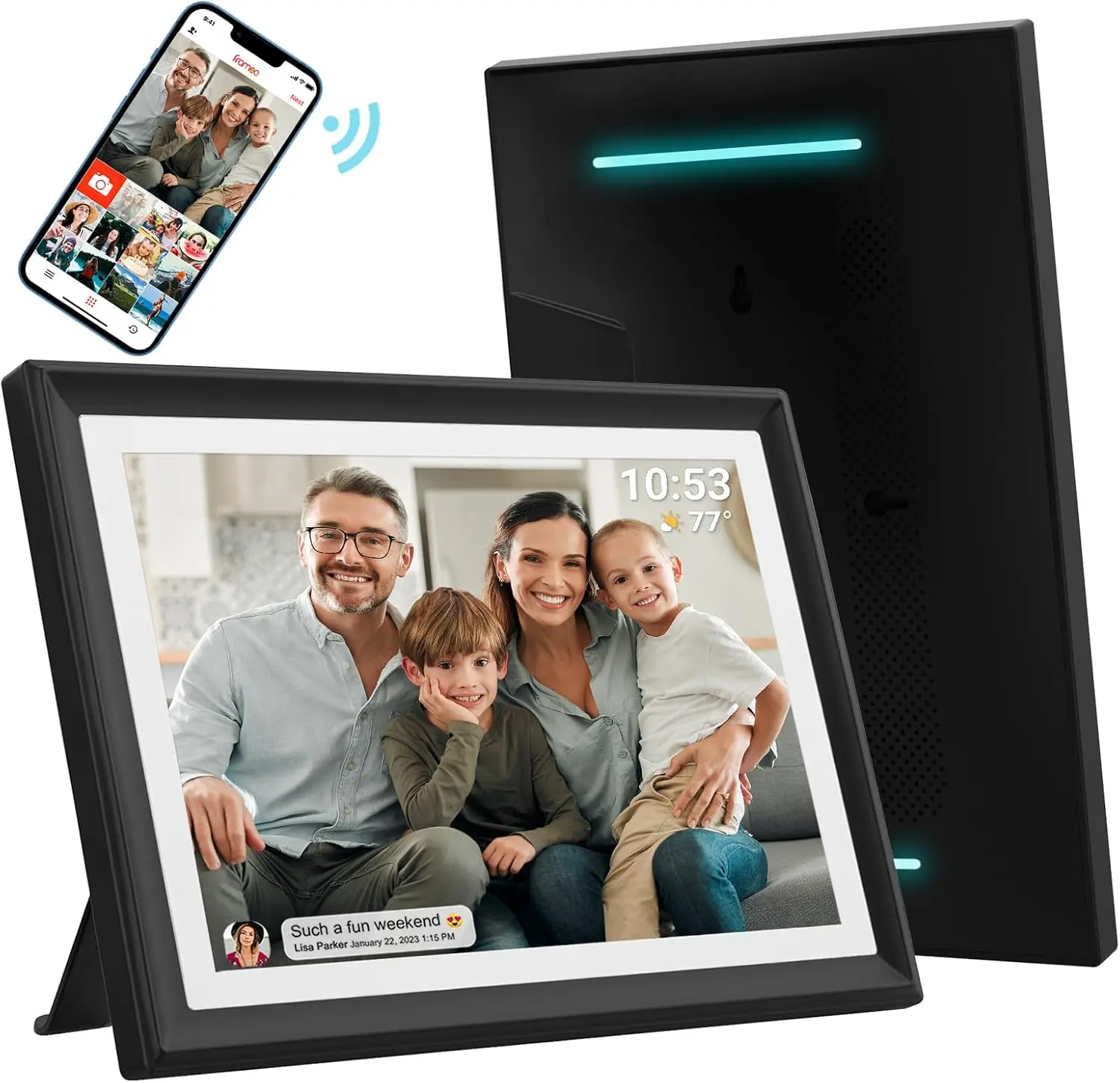 Frameo 32GB WiFi Digital Photo Frame - 10.1in Modern Digital Picture Frame, LED-Lit HD IPS LCD Touchscreen, 1280x800 Resolution, Auto Rotate, Plastic Tabletop Design, Instant Sharing via Frameo App Anywhere