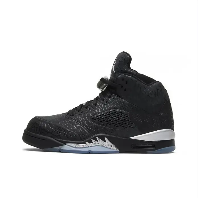 High top basketball sneakers black embossed crackle upper silver trim speckled detail air cushion translucent outsole premium textured exterior street style daily outfit versatile unisex performance casual footwear