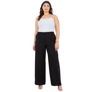 Curvy Solid Black Dressy Pants - Front Pin Tuck Seam