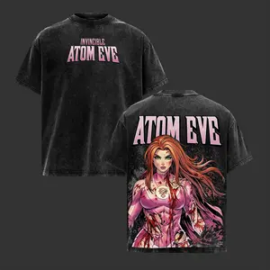 Invincible Atom Eve Graphic Tee Vintage Washed Oversized Heavyweight T Shirt | Female Superhero Comic Streetwear Shirt | Large Back Print Graphic Tee | Heavy Cotton Unisex | Gym Pump Cover Gamer Outfit | Gift For Invincible Fans