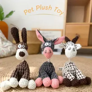 Corn Kernel Plush Donkey Sound Toy, Durable Chewable Rope Filled Puppet, Small Medium Dog Dental Care Interactive Animal Toy