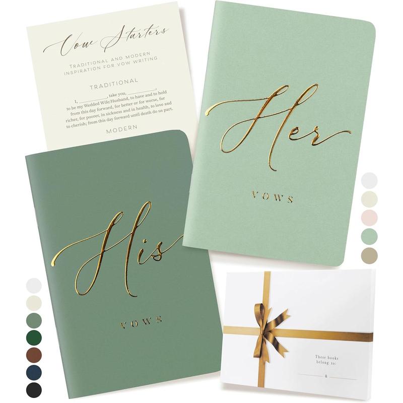 Wedding Vow Book for Her & Him, Soft Touch,  Foil, 28 Lined Pages, Vow Books His and Hers, Wedding Essentials, Wedding Registry Ideas, His and Hers Gifts [Mint & Sage]