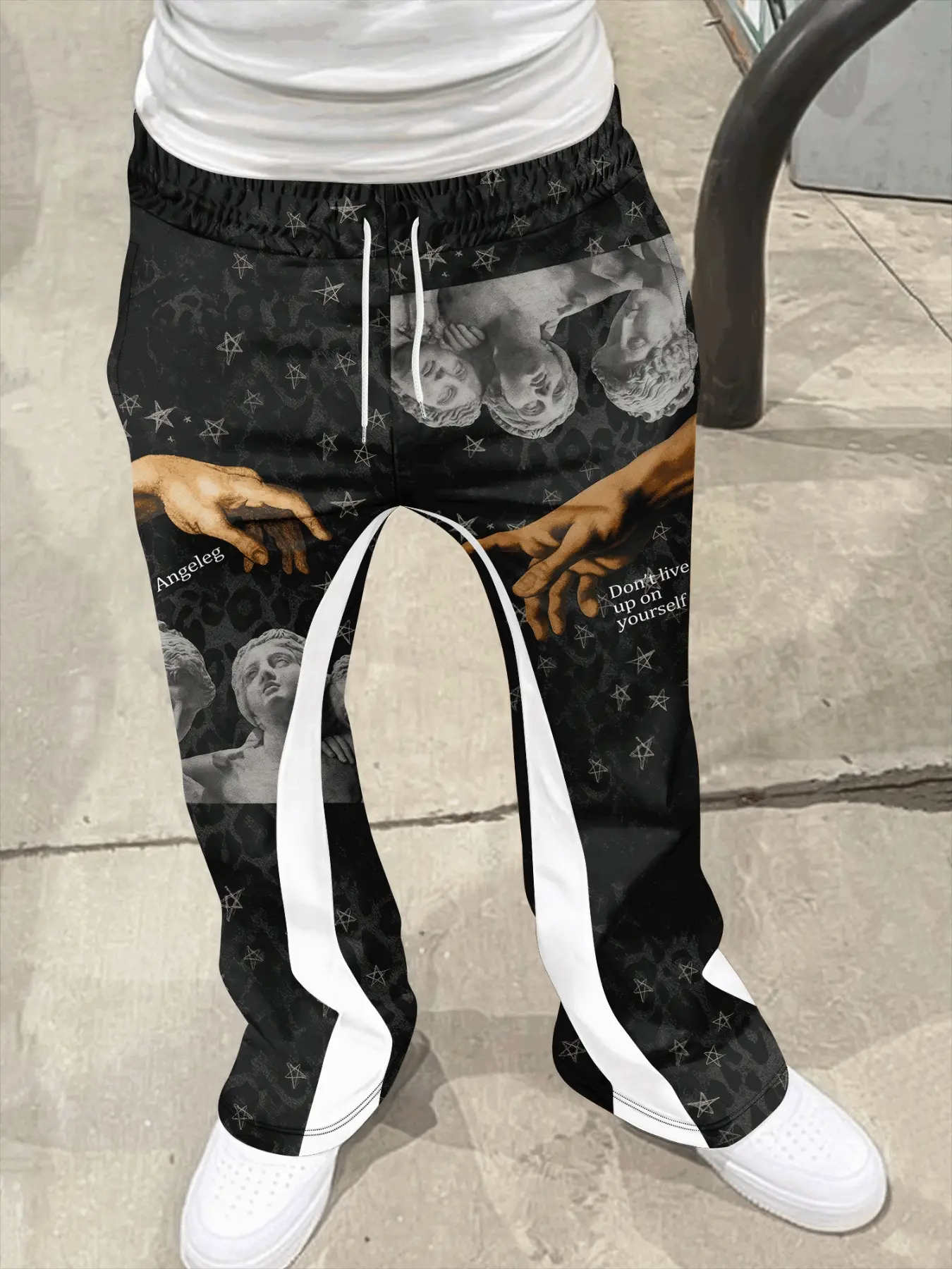 Men's Loose Fit Flare Leg Pants, Casual Streetwear Joggers, Vintage Hip Hop Long Trousers, 3D Print Design, Sporty Fashion, Sweat Pant Print, Flare Sweatpants, Flared Sports Pants