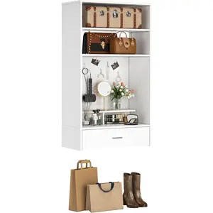 Unikito 24 inch Closet System with Drawers and Magnetic Pegboard, Wall Mounted Closet Organizer with Vanity Storage Shelves, Multipurpose Vanity Desk for Bedroom, Mudroom, and Entryway