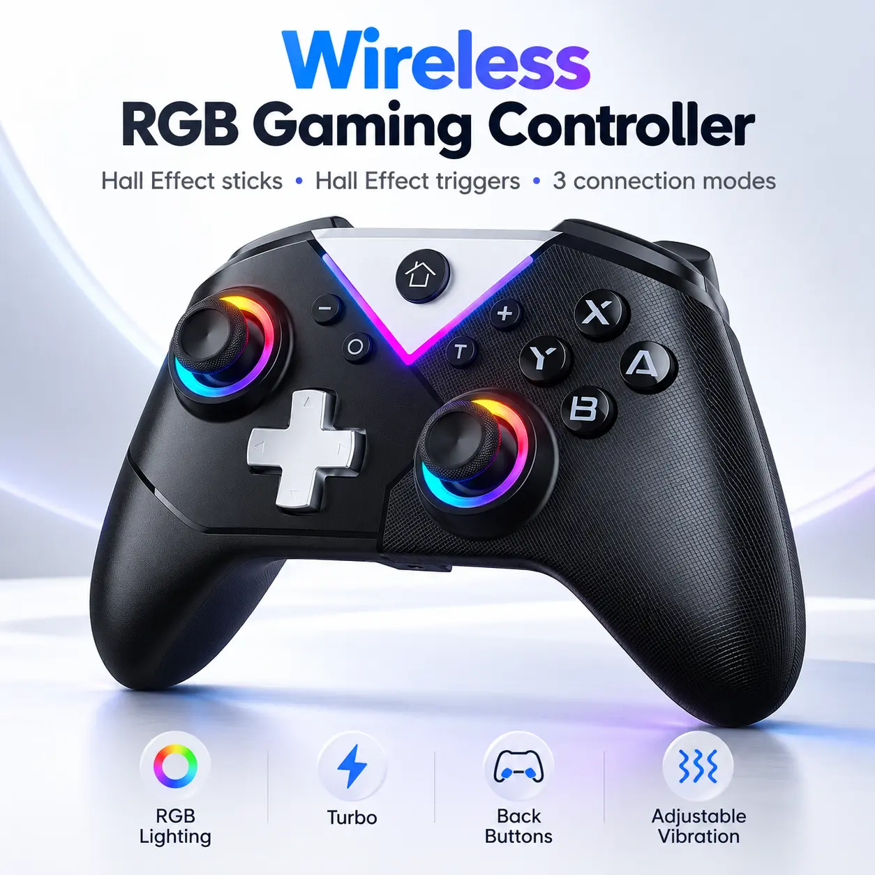 2-Pack Wireless Controllers for Switch / PC / iOS / Android 6-Axis Motion & Dual Vibration Gamepads 1000mAh Long Battery Life