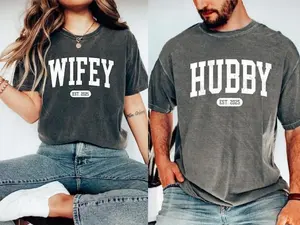Comfort Colors Engagement Gift For Bride, Personalize Huband Wifey Shirt, Bridal Party Shirt, Groom Wife Shirt, Honeymoon Shirt, Custom year you want Cotton Fit