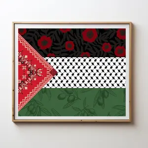 Palestine Free Printable Art, Palestine Flag Wall Decor, Keffiyeh Olive Tree Print