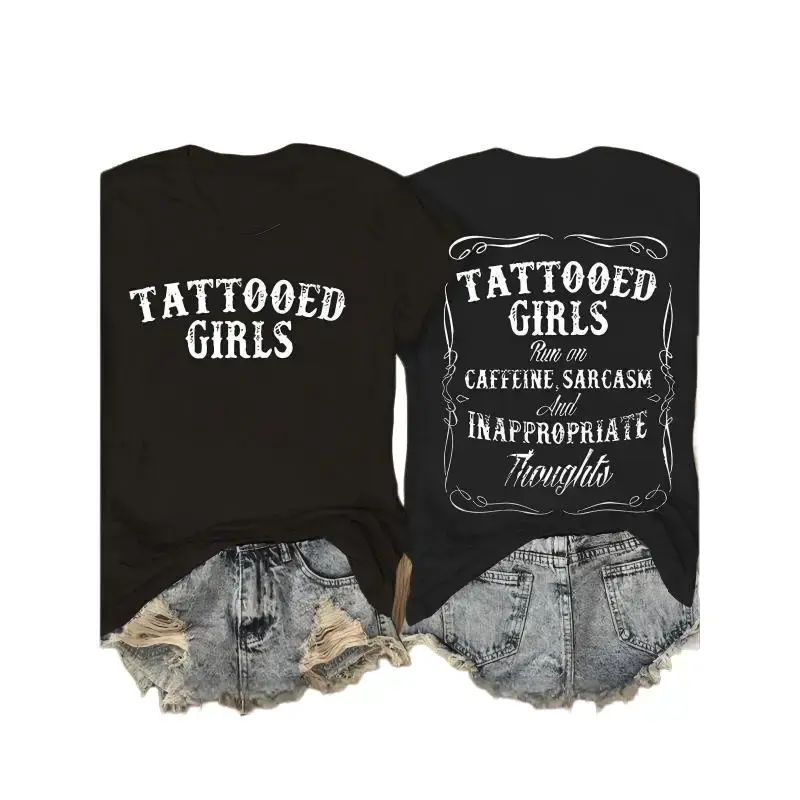 Women's Essential Casual  Streetwear T-Shirt - Smooth Soft Fabric, Short-Sleeve, Round Neck, Bold Graphic, Tattooed Sarcasm, Inappropriate Thoughts, Simple, Comfortable, Everyday Wear,summerwins,Style,shirts