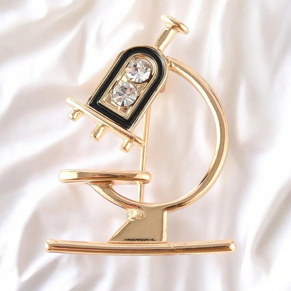 Microscope Brooch Pin - Medical Equipment Jewelry | Doctor Nurse Hospital Lapel Pin | Zircon Badge Pin | Gift for Medical Professionals