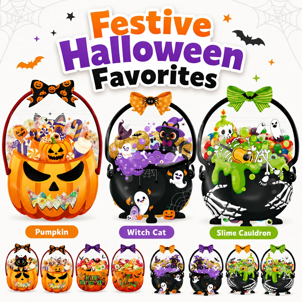 25 Pcs Halloween Favor Bags Transparent Pumpkin Sealed Pouches with Handles Resealable Scary Holiday Plastic Gift Bags for Halloween Holiday Party Candy Gift Supplies Decoration