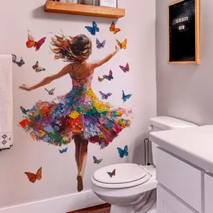 A set of two (30*60cm*2pcs) creative oil painting style colorful butterfly girl's back artistic wall stickers for living room and bedroom decoration background wall decals (MS4483-ZC)