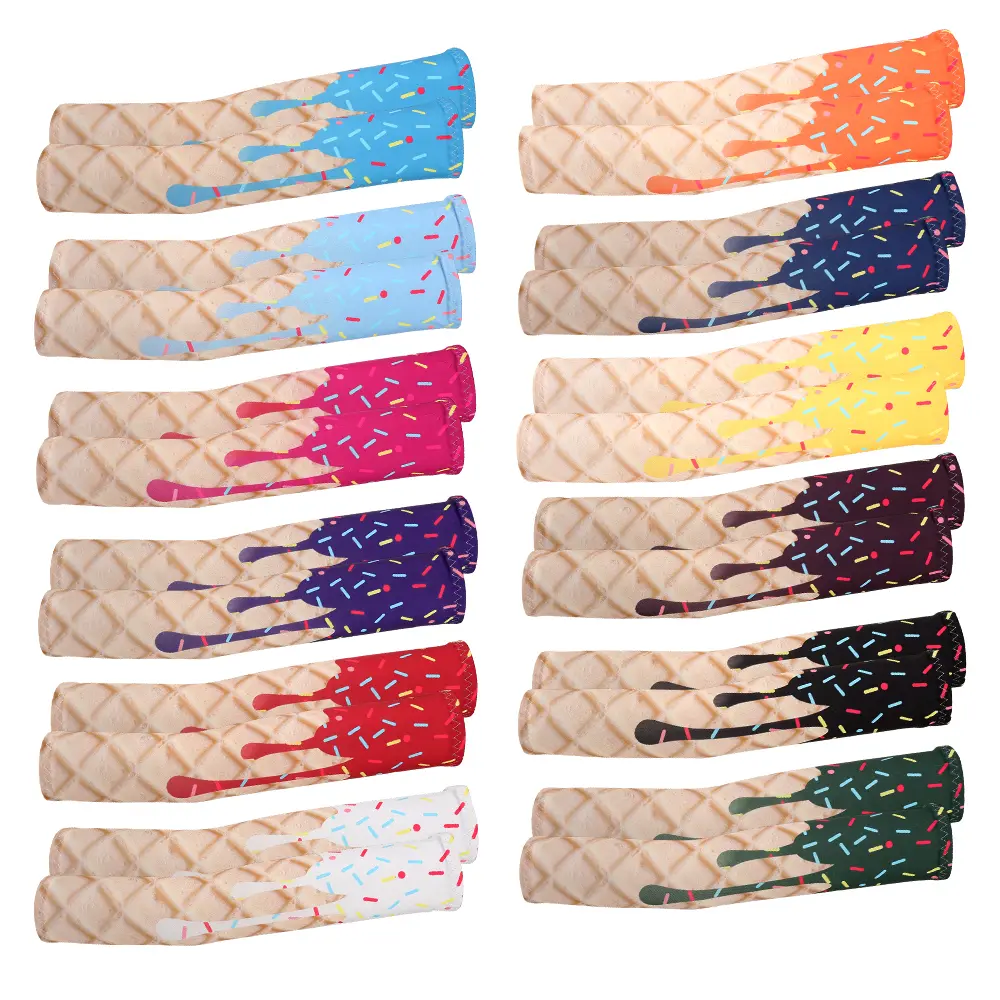 Pair of 12 Ice Cream Arm Sleeves for Sports, Outdoor Activities, UV Sun Protection Football Basketball Baseball Compression Long Sleeves Youth